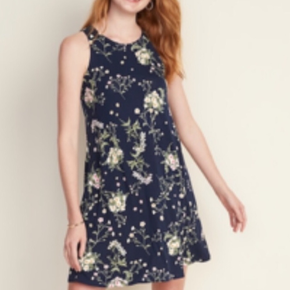 NWOT Old Navy Jersey Blue Floral Swing Midi Dress